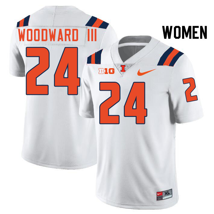 Women #24 Vernon Woodward III Illinois Fighting Illini College Football Jerseys Stitched-White